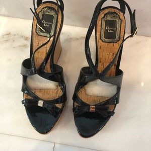AUTHENTIC Dior black patent leather wedges